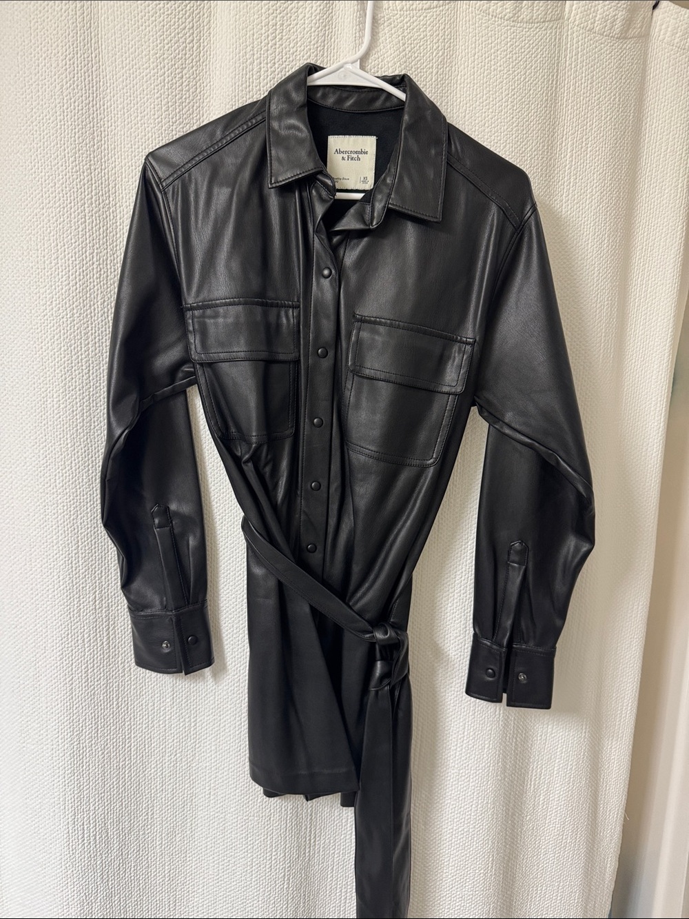 Abercrombie & Fitch Black Faux Leather Belted Dress